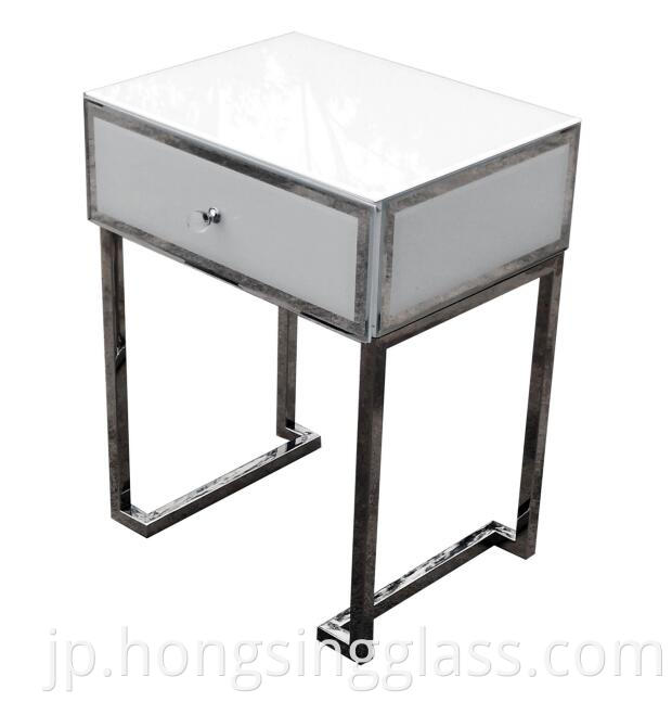 1 Drawer Bedside White Glass Metal Frame